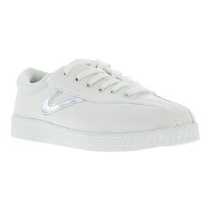 Tretorn Nylite White Leather Metallic Silver Logo Sneakers - 6.5